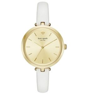 Kate Spade Watch: Gold Dial & White Leather Band
